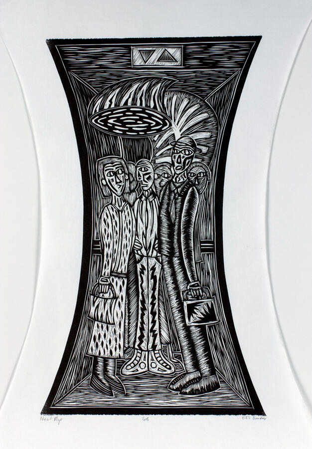 "Next Stop" Carved Linoleum, Fall 2021