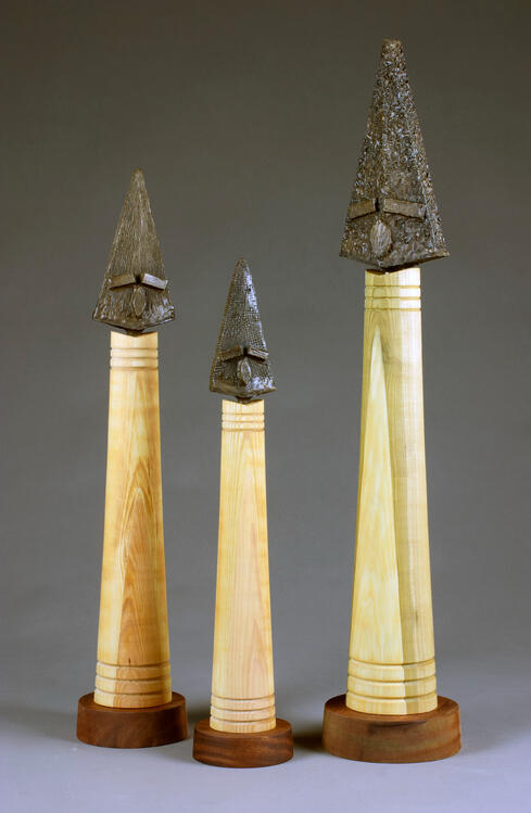 "Wedgeheads" Cast Bronze, Poplar, Mahogany, Spring 2022