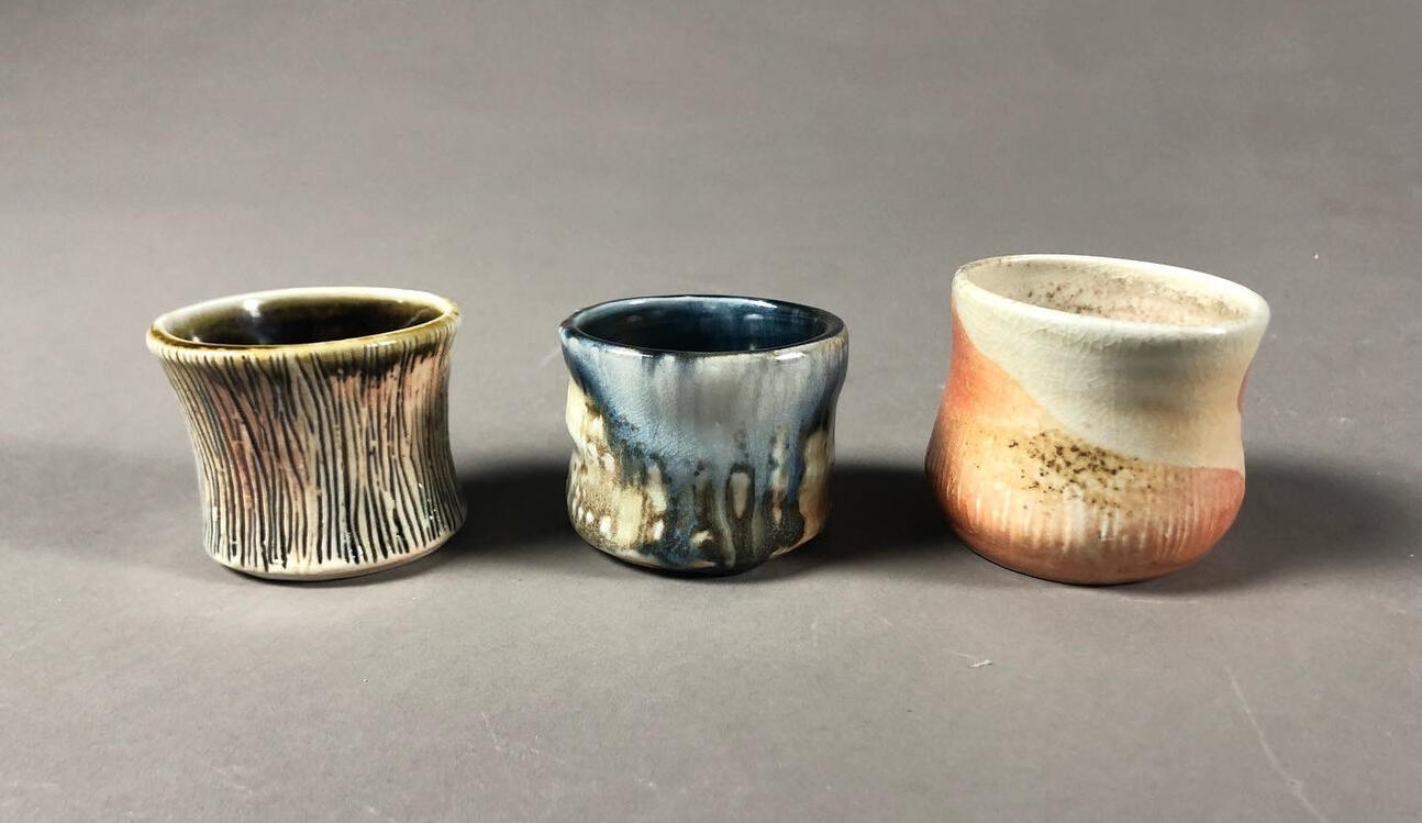 "Whiskey Cups" Porcelain, Wood Fired, Fall 2022